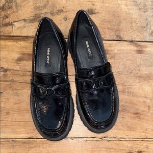 Nine West Black Patent Loafers, Chunky Sole Size 5M